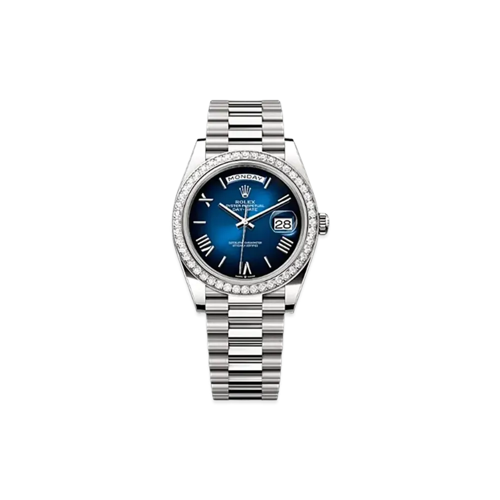 ROLEX Day-Date 40mm White Gold Diamond 228349RBR "Blue Ombre"