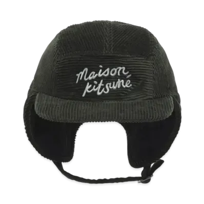 Maison Kitsune Handwriting Earflap Cap "Ranger Green"