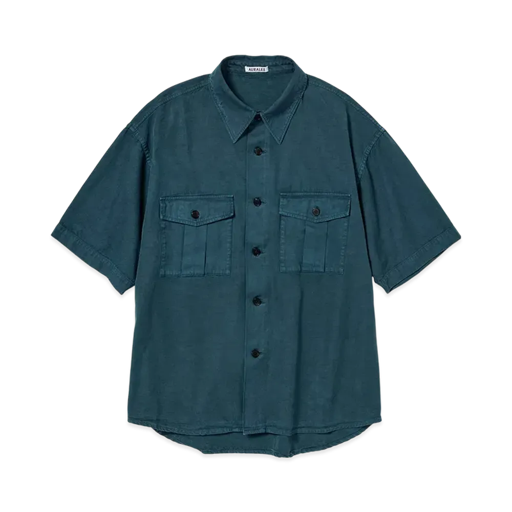 AURALEE Product Dyed Finx Gabardine Half Sleeved Shirt "Dyed Navy"