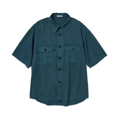 AURALEE Product Dyed Finx Gabardine Half Sleeved Shirt "Dyed Navy"