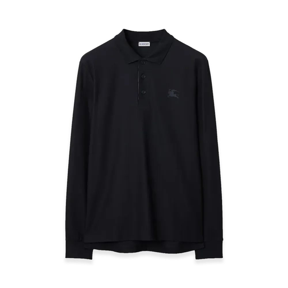 Burberry Long Sleeve Cotton Polo Shirt "Coal Blue"