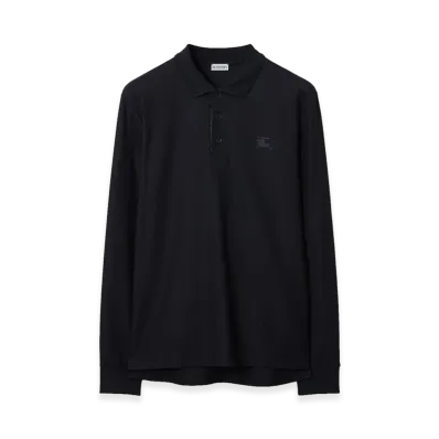Burberry Long Sleeve Cotton Polo Shirt "Coal Blue"