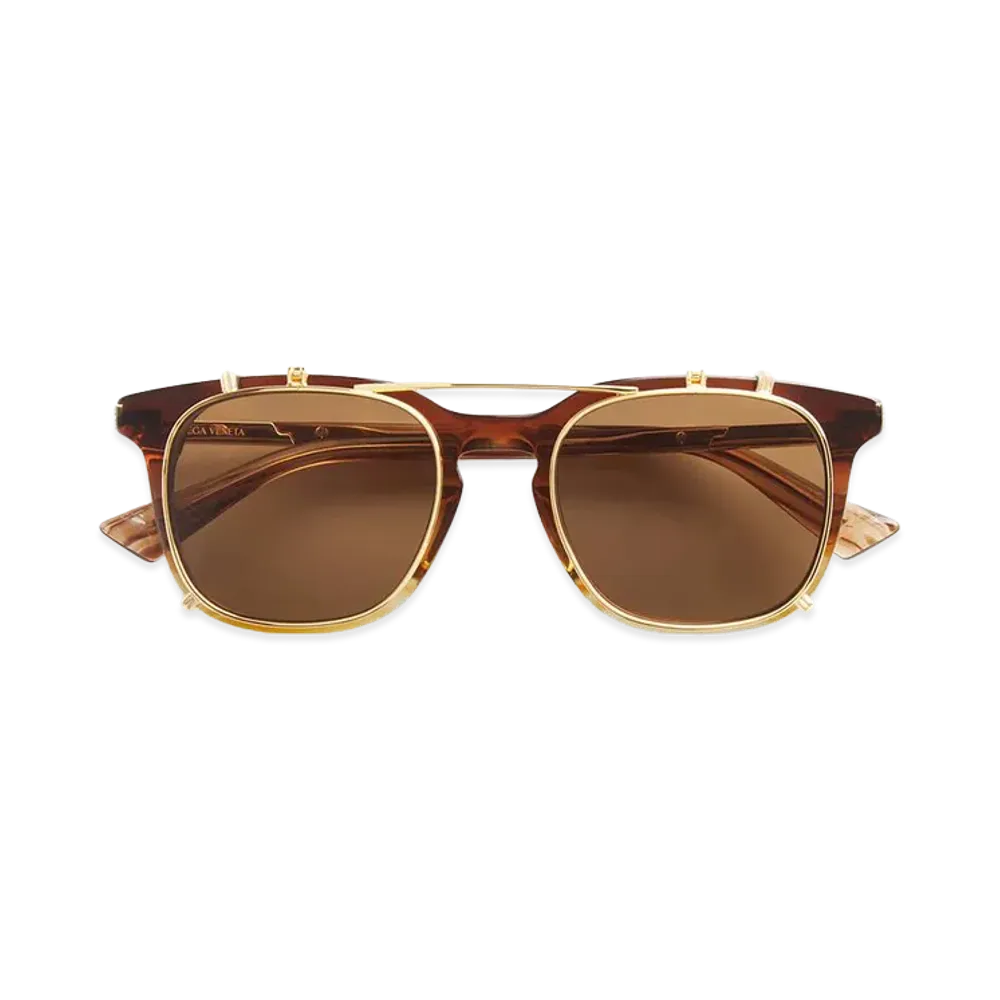 Bottega Veneta Classic Square Clip-on Sunglasses "Brown/Transparent"