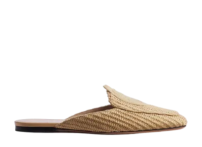 Dior Women's Medaillon Mule Raffia and Embroidered Cotton "Natural"
