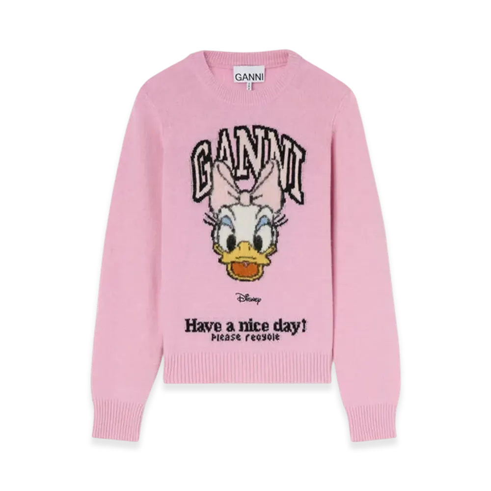 GANNI x Disney Daisy Duck Graphic Wool Jumper "Chalk Pink"