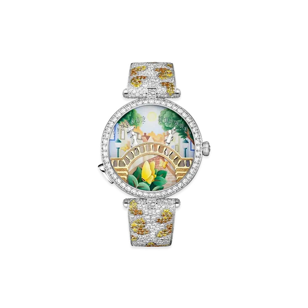 Van Cleef & Arpels Lady Arpels Pont des Amoureux ete watch "18K White gold/Sapphire/Spessartite/Diamond"