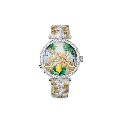 Van Cleef & Arpels Lady Arpels Pont des Amoureux ete watch "18K White gold/Sapphire/Spessartite/Diamond"