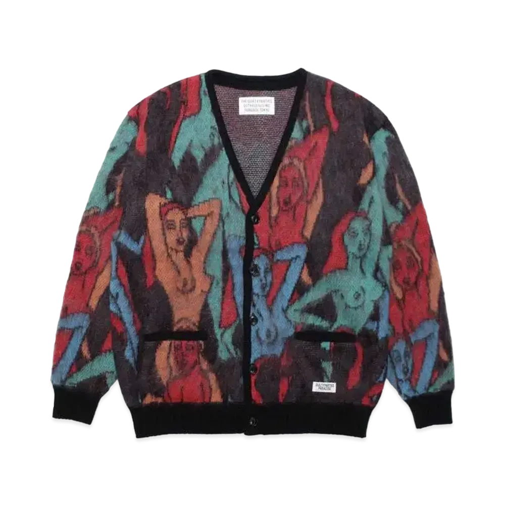 WACKO MARIA Yula Hyakujozu Mohair Knit Jacquard Cardigan "Black"