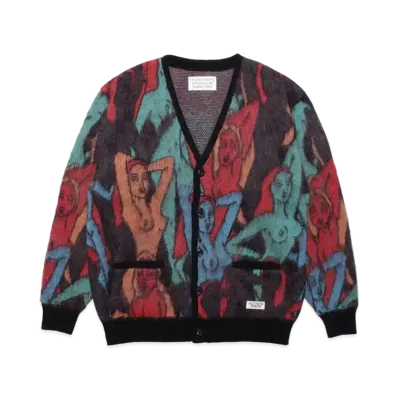 WACKO MARIA Yula Hyakujozu Mohair Knit Jacquard Cardigan "Black"