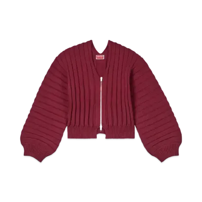 KENZO Embroidery Rib Knit Cardigan "Bordeaux"