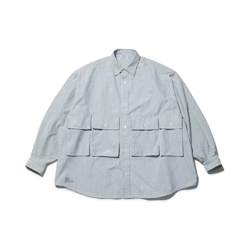 FreshService Dry Oxford Flap Pocket L/S Shirt "Green Stripe"