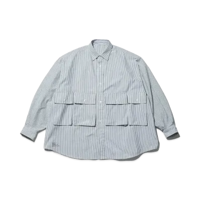 FreshService Dry Oxford Flap Pocket L/S Shirt "Green Stripe"