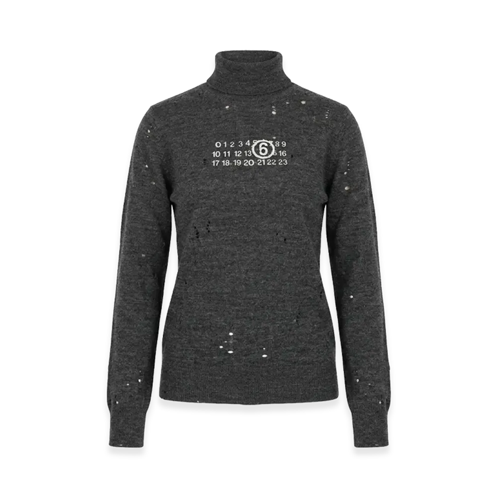 MM6 Maison Margiela Women's Distressed Turtleneck Sweater "Darkgray"