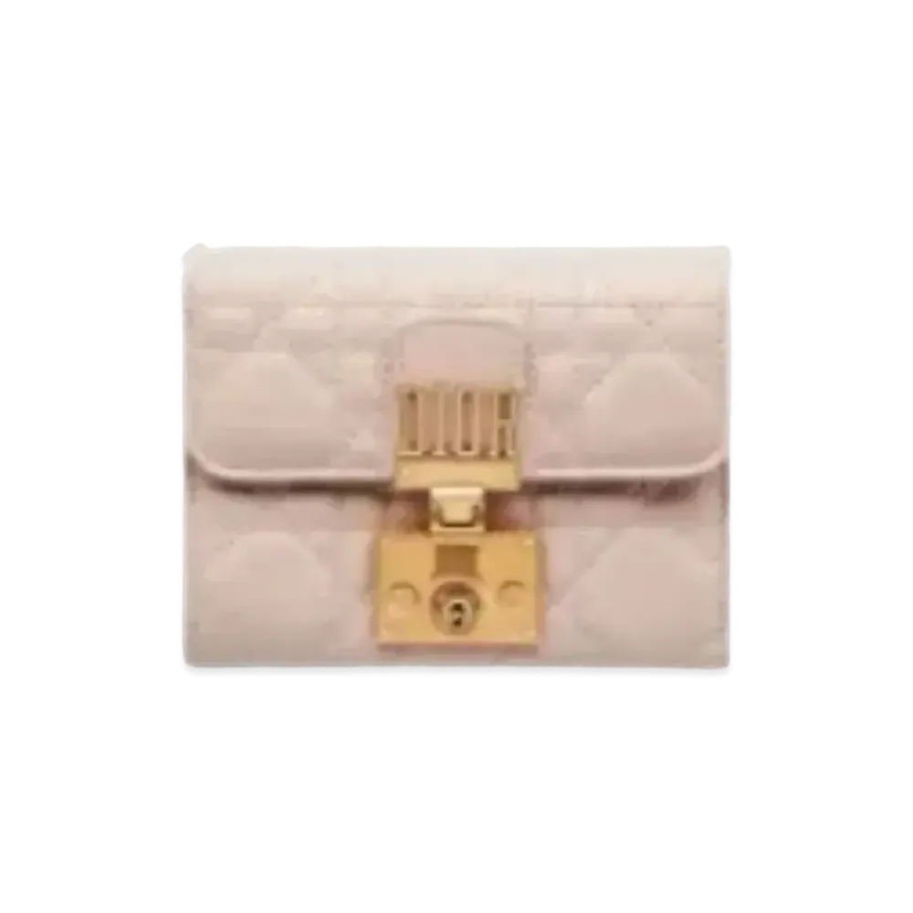 Dior Cannage Pattern Lambskin Compact Wallet "Soft Pink"