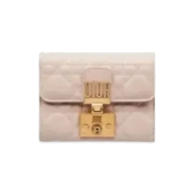 Dior Cannage Pattern Lambskin Compact Wallet "Soft Pink"