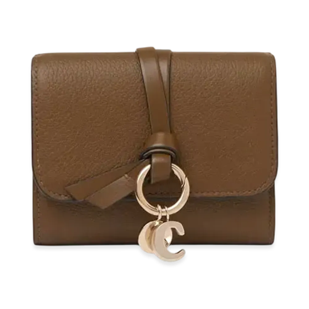 Chloe Small Alphabet tri-fold in grained leather "Dark Khaki"