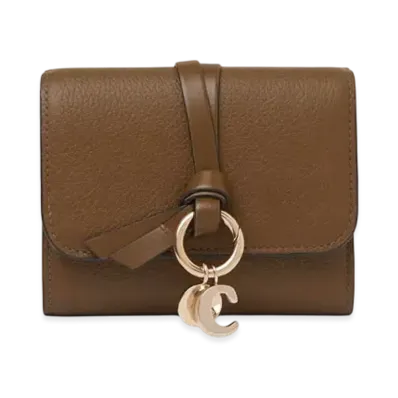 Chloe Small Alphabet tri-fold in grained leather "Dark Khaki"