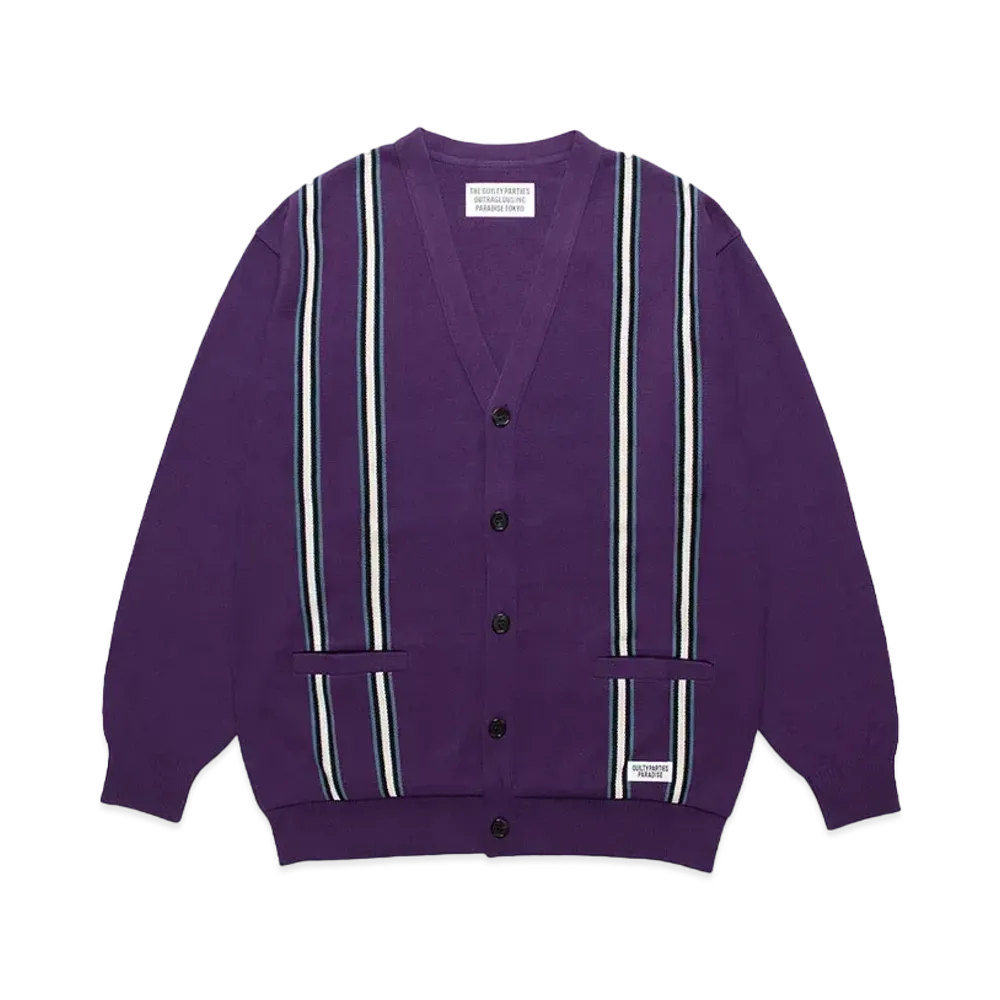 WACKO MARIA Striped Jacquard Knit Cardigan "Purple"