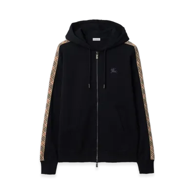 Burberry Check Trim Cotton Zip Hoodie "Navy"