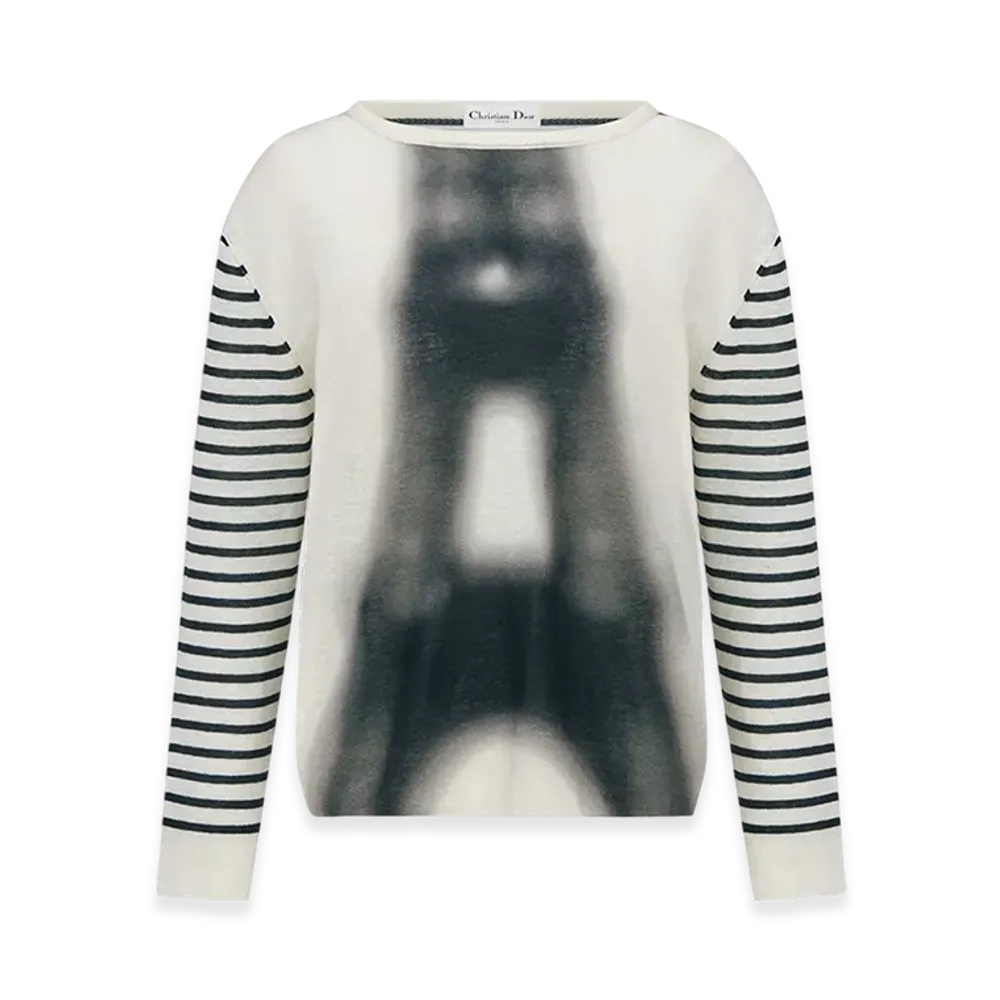 Dior Women's Sweater Linen Cotton Knit Eiffel Tower Motif "White/Black"