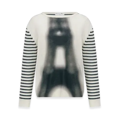 Dior Women's Sweater Linen Cotton Knit Eiffel Tower Motif "White/Black"