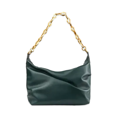Jimmy Choo Diamond Soft Hobo/S Calf Leather Hobo Bag With Chain Strap "Dark Green/Gold"