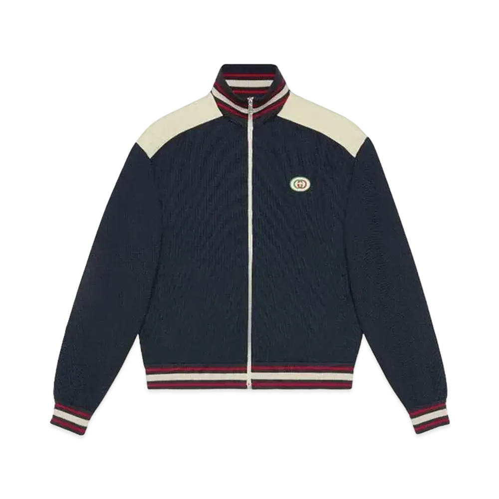 GUCCI Cotton Jersey Zip Jacket "Navy Blue/White"
