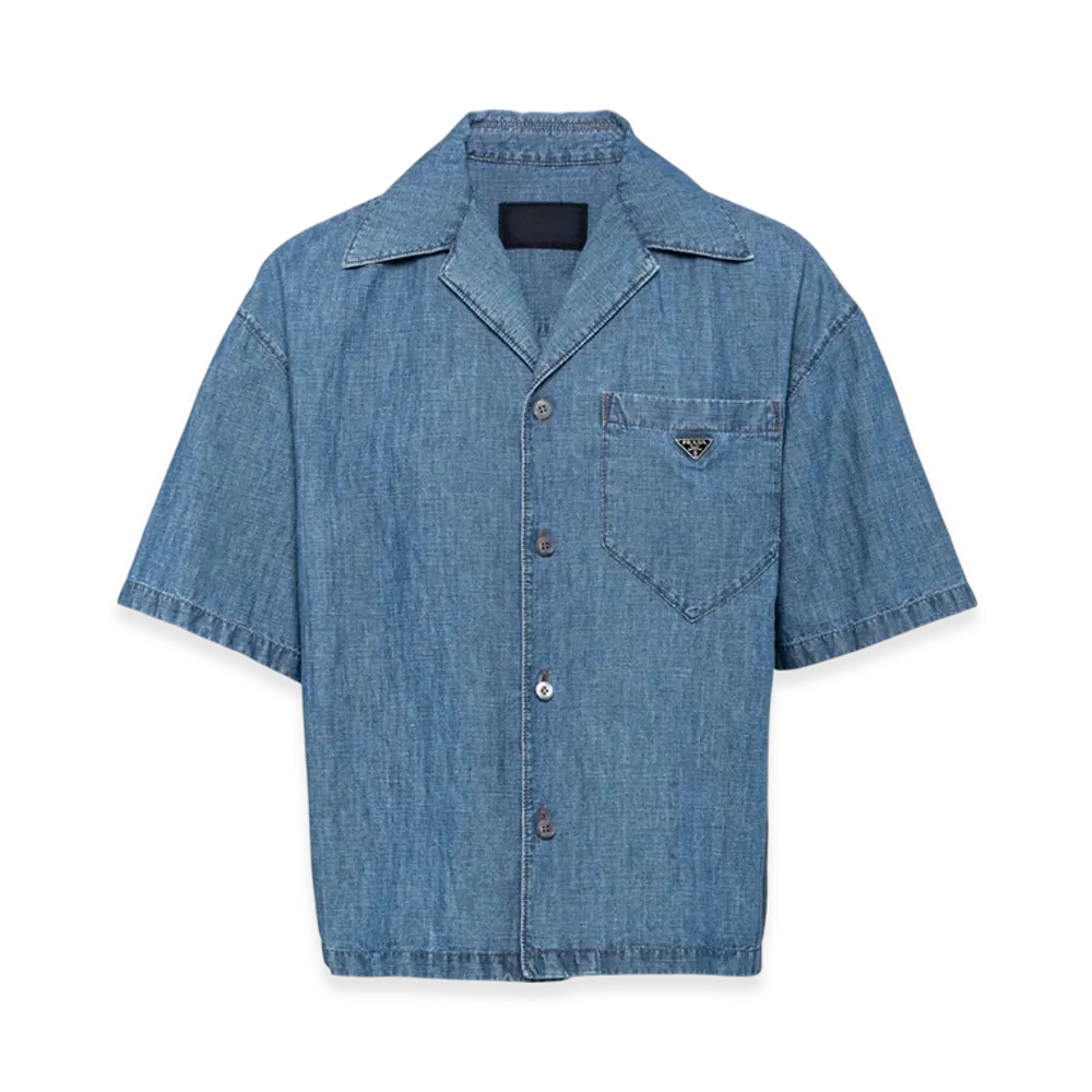 PRADA Triangle Logo Chambray S/S Shirt "Light Blue"