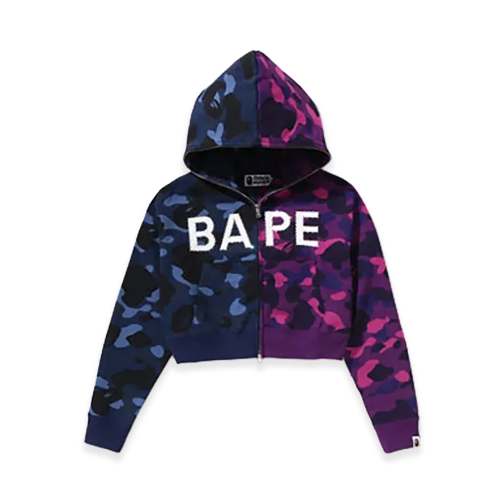 A BATHING APE Crystal Logo Color Camo Half Full Zip Hoodie "Purple"