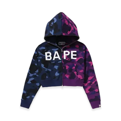 A BATHING APE Crystal Logo Color Camo Half Full Zip Hoodie "Purple"