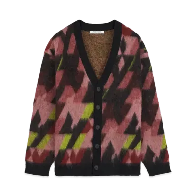 Maison Kitsune Graphic Mohair Jacquard Cardigan "Pecan/Pasture Rose"