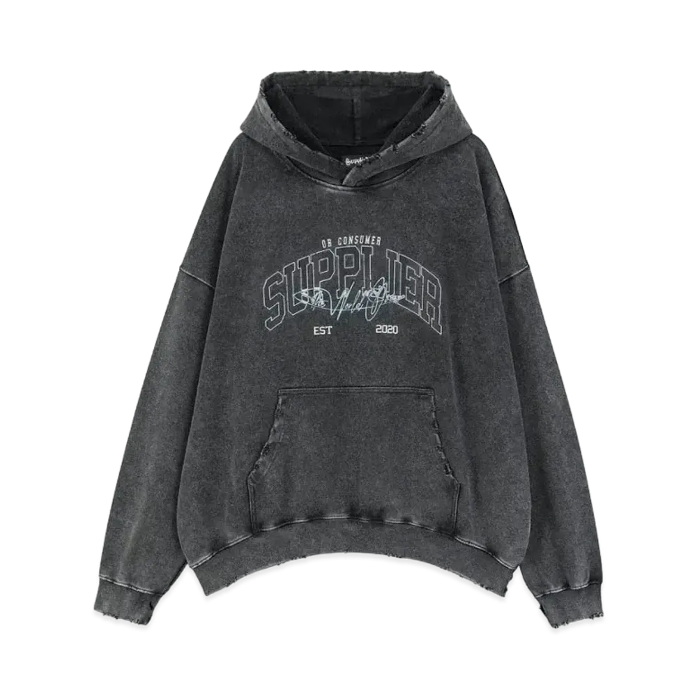 SUPPLIER Vintage Wash College Logo Hoodie "Charcoal"