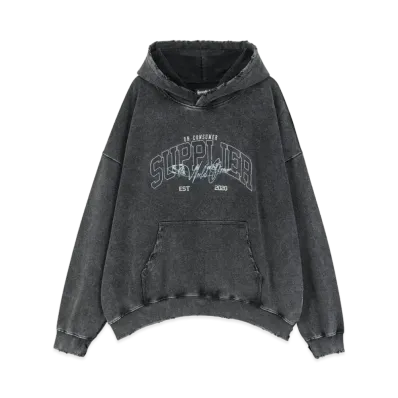 SUPPLIER Vintage Wash College Logo Hoodie "Charcoal"