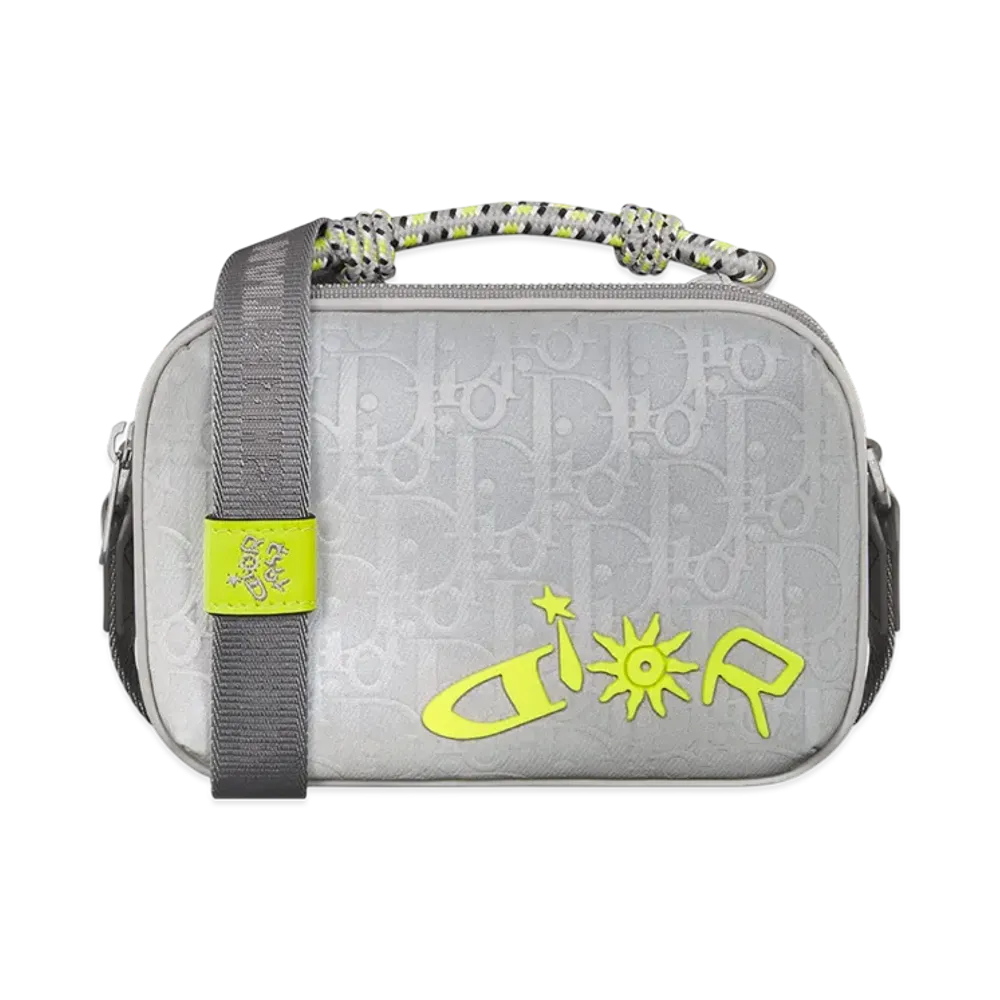 Dior x Lewis Hamilton Zipped Bag Mini in Dior Oblique Reflector Nylon "Silver/Yellow"