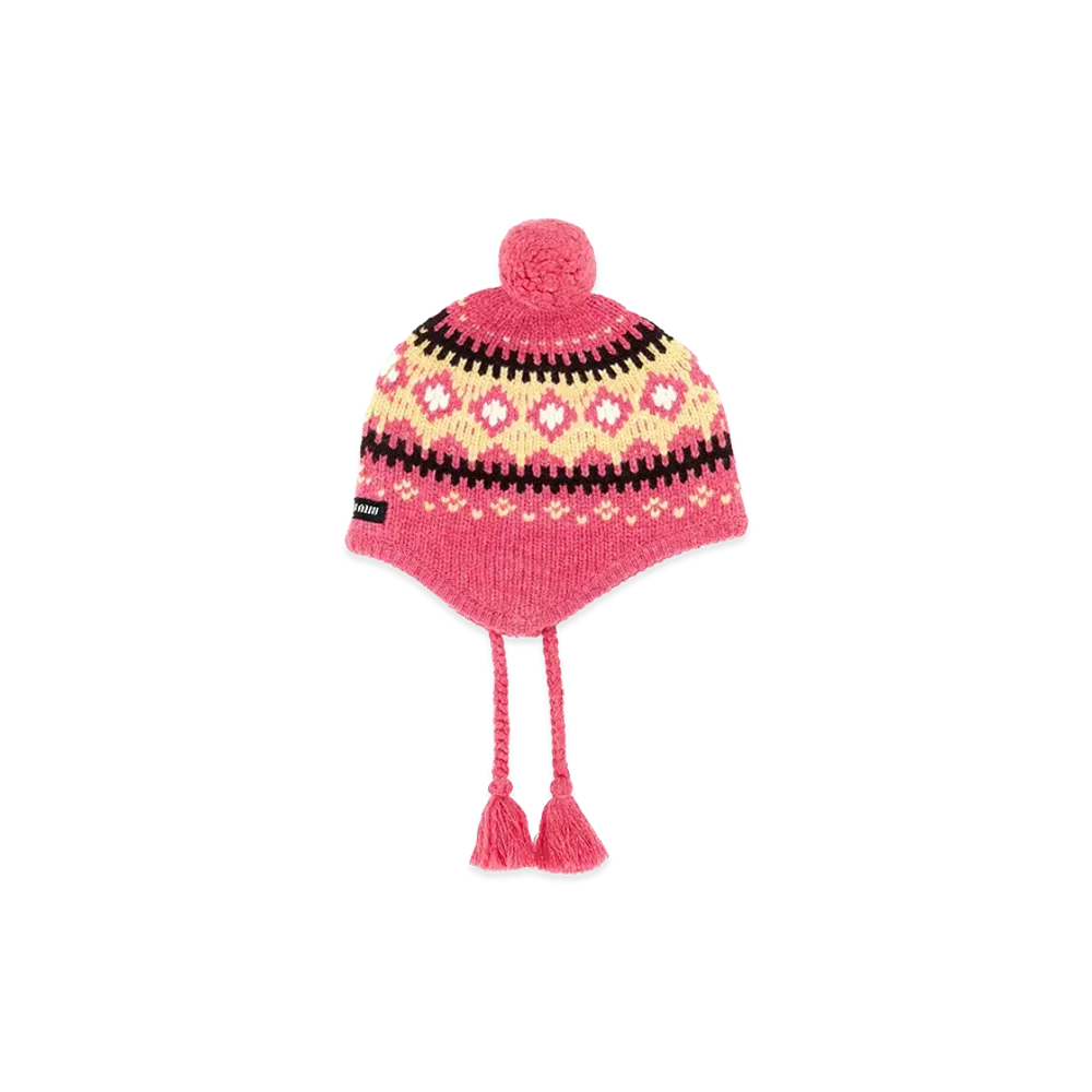 MIU MIU Women's Embroidered Wool Beanie Hat "Rose"