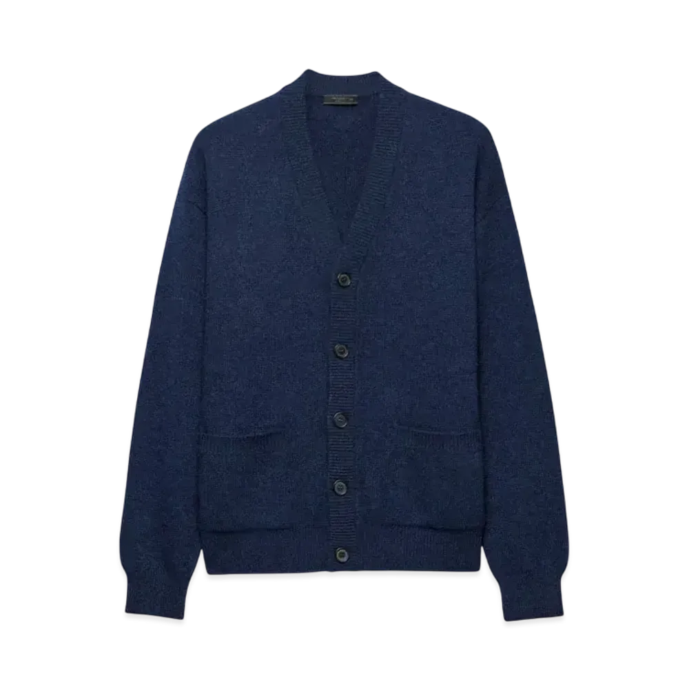PRADA Men's Re-Cashmere Cardigan "Indigo Blue"
