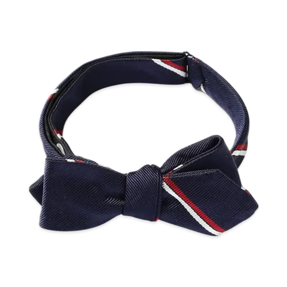 BEAMS Silk Bow Tie Wide Regimental "Navy"