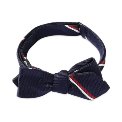 BEAMS Silk Bow Tie Wide Regimental "Navy"