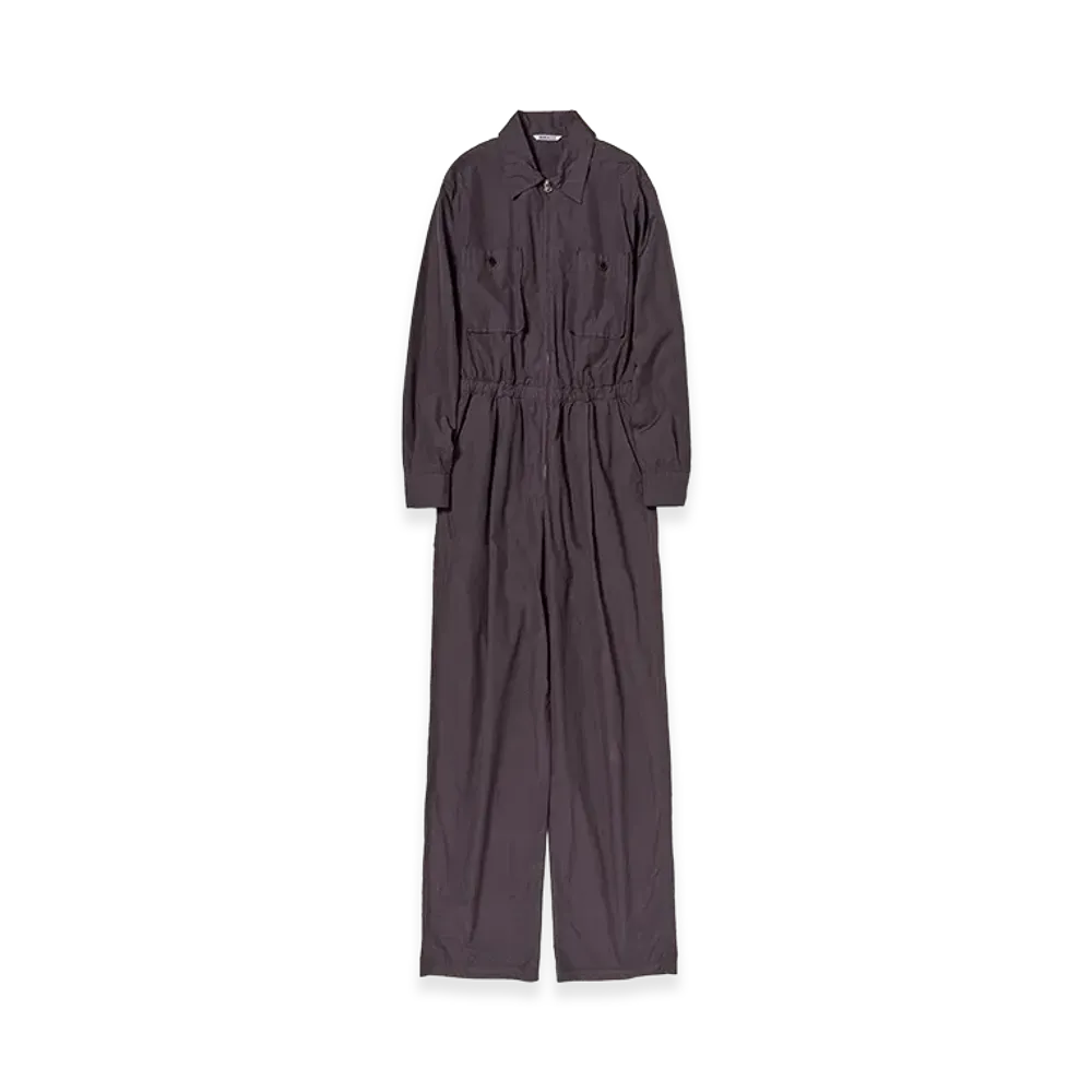 AURALEE Women's Garment-Dyed Finx Shuttle Weather Jumpsuit "Dark Brown"