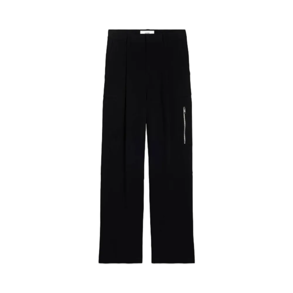 AMI PARIS Viscose Blend Crepe Cargo Pants "Black"