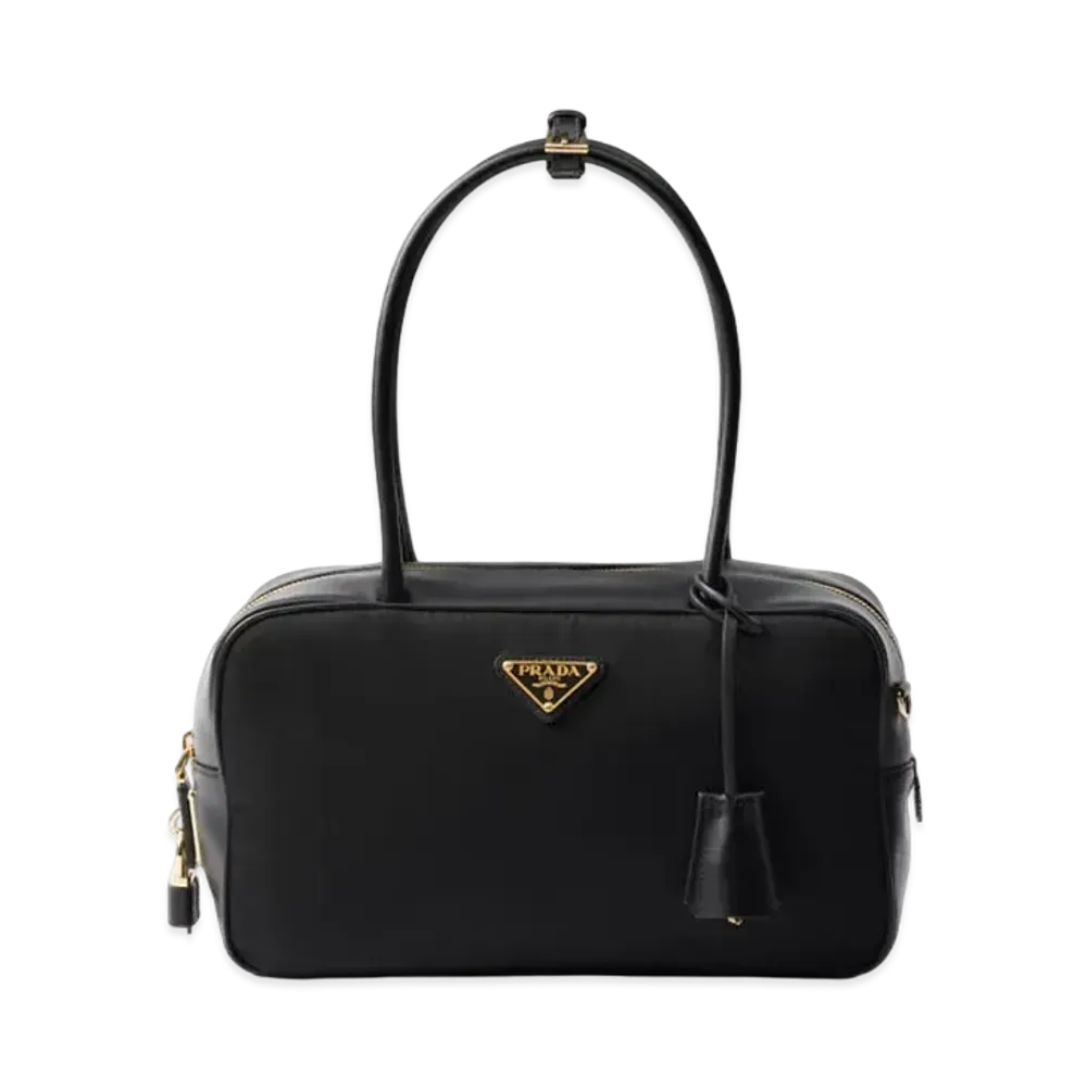 PRADA Re-Nylon and Leather Medium Top-Handle Bag "Black"