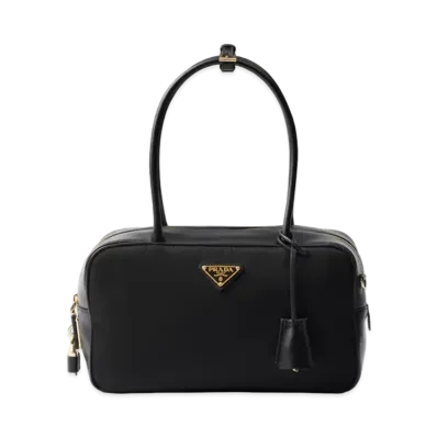 PRADA Re-Nylon and Leather Medium Top-Handle Bag "Black"