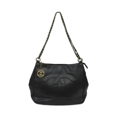 CHANEL Caviar Skin Chain Shoulder Bag "Black"