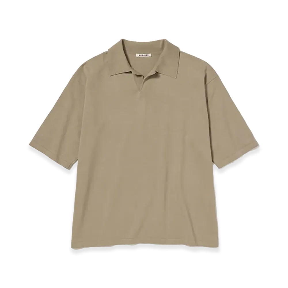 AURALEE High Gauge Tussah Silk Knit Skipper Polo "Khaki Beige"