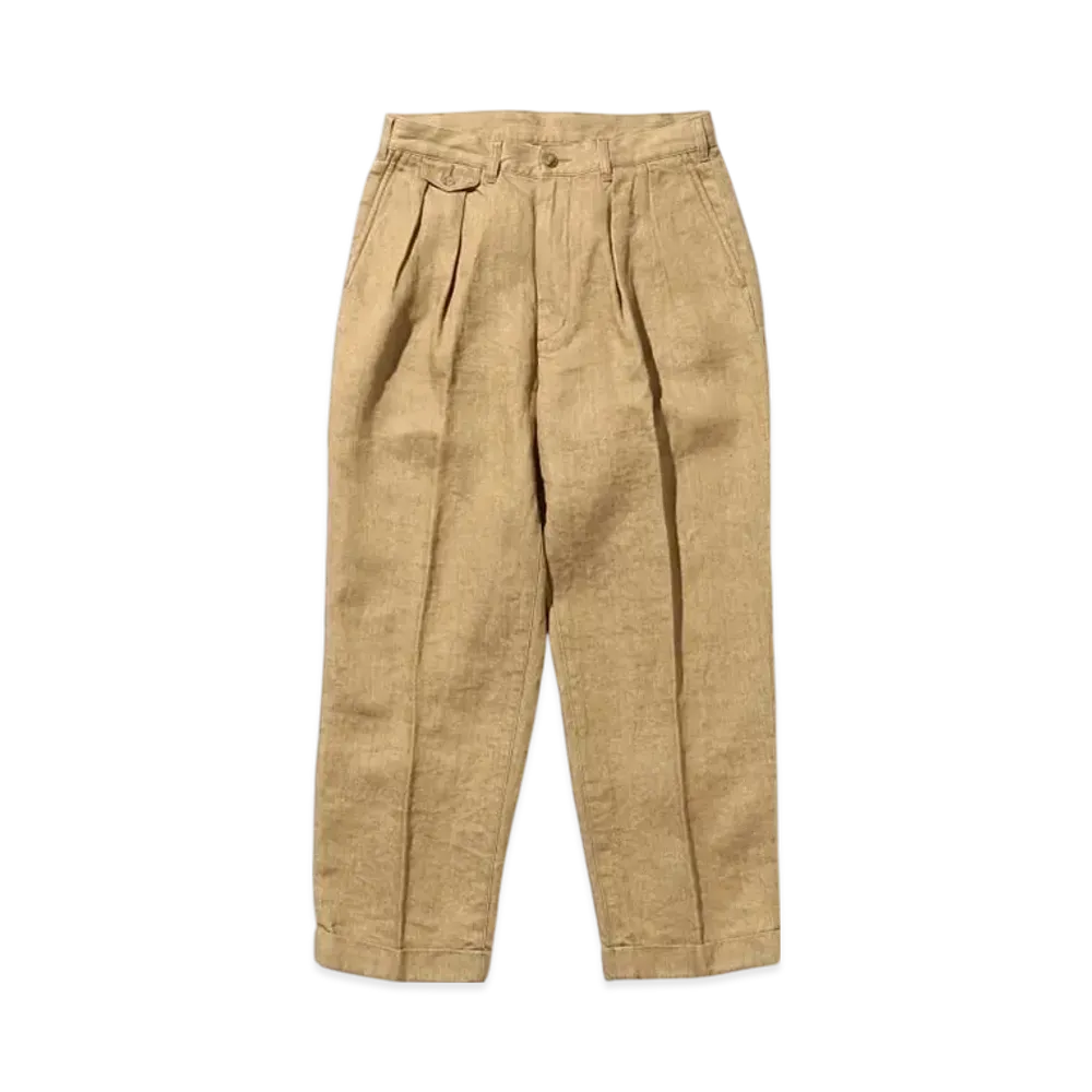 BEAMS 2 Pleats Trousers Twill Linen "Brown"