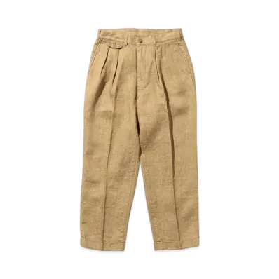 BEAMS 2 Pleats Trousers Twill Linen "Brown"