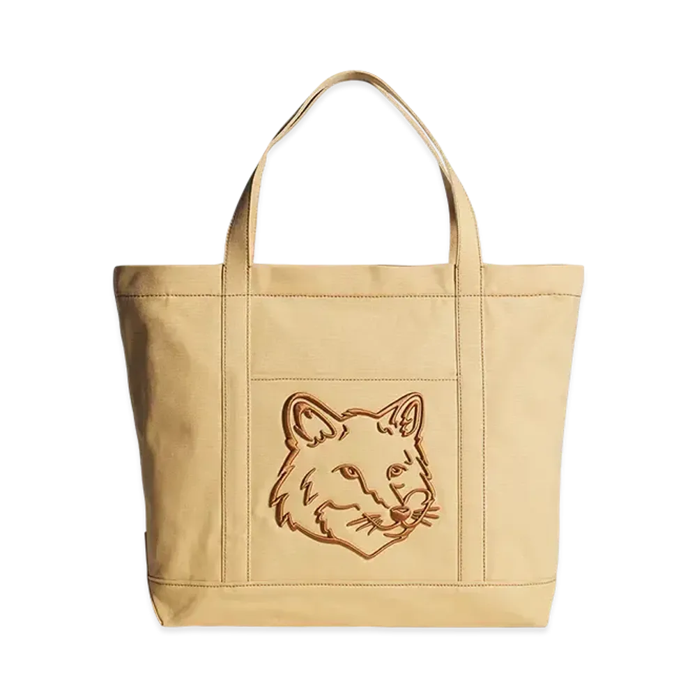 Maison Kitsune Fox Head Large Tote "Cork"