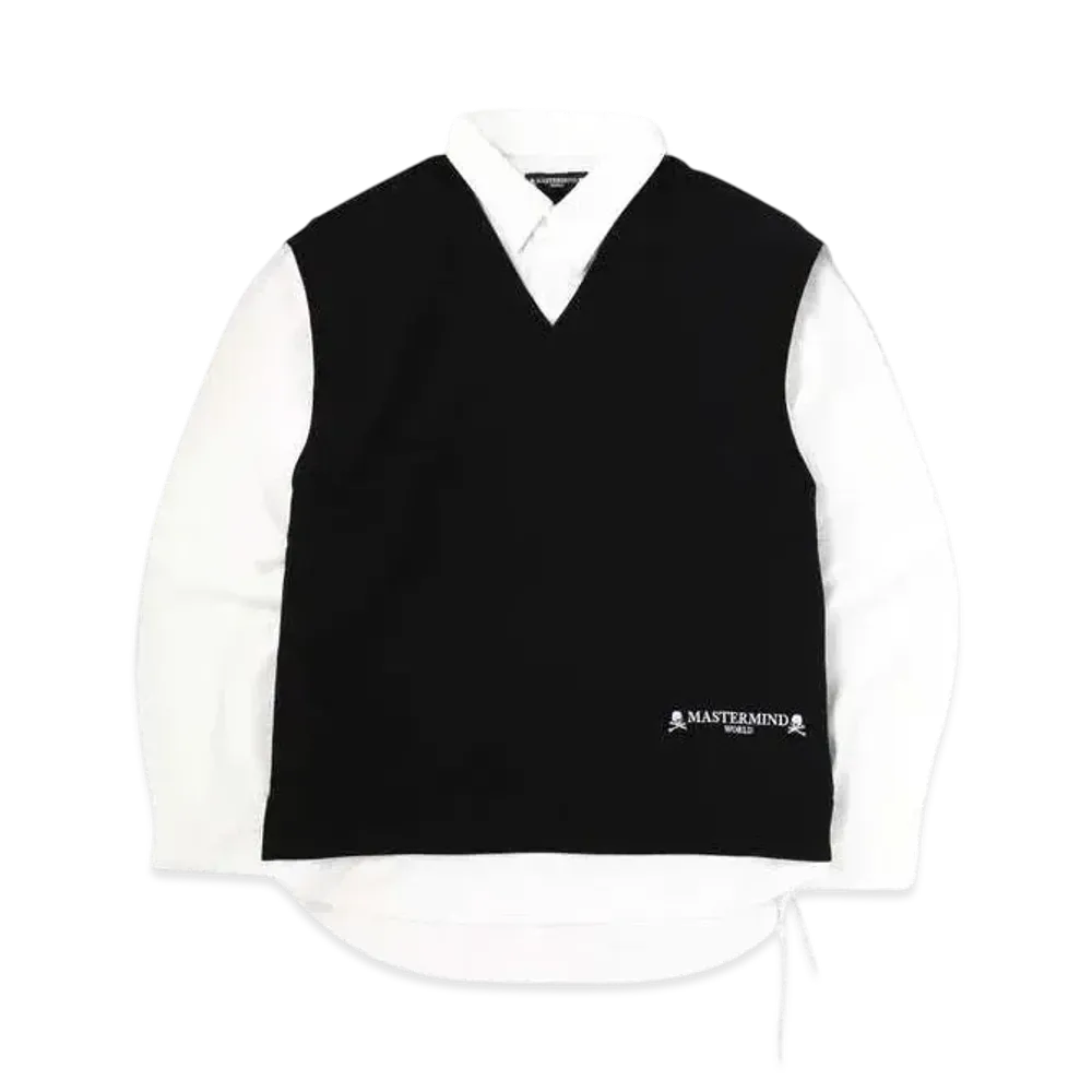 mastermind WORLD Boxy LS Collar Crewneck "Black White"