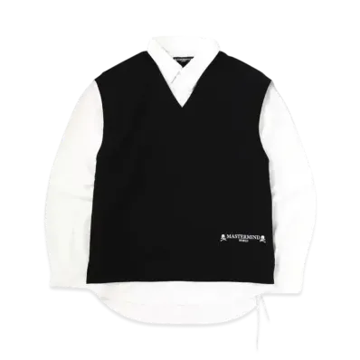mastermind WORLD Boxy LS Collar Crewneck "Black White"
