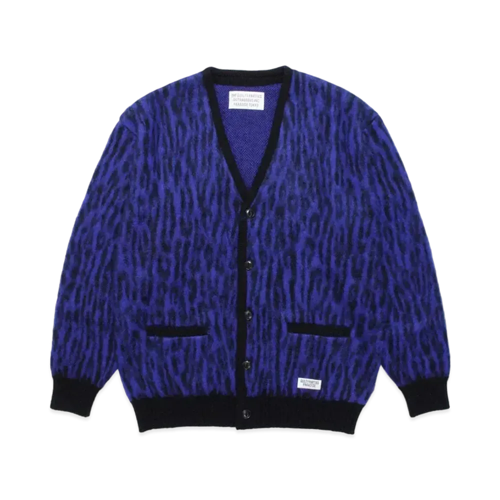 WACKO MARIA LEOPARD MOHAIR KNIT CARDIGAN "Blue"